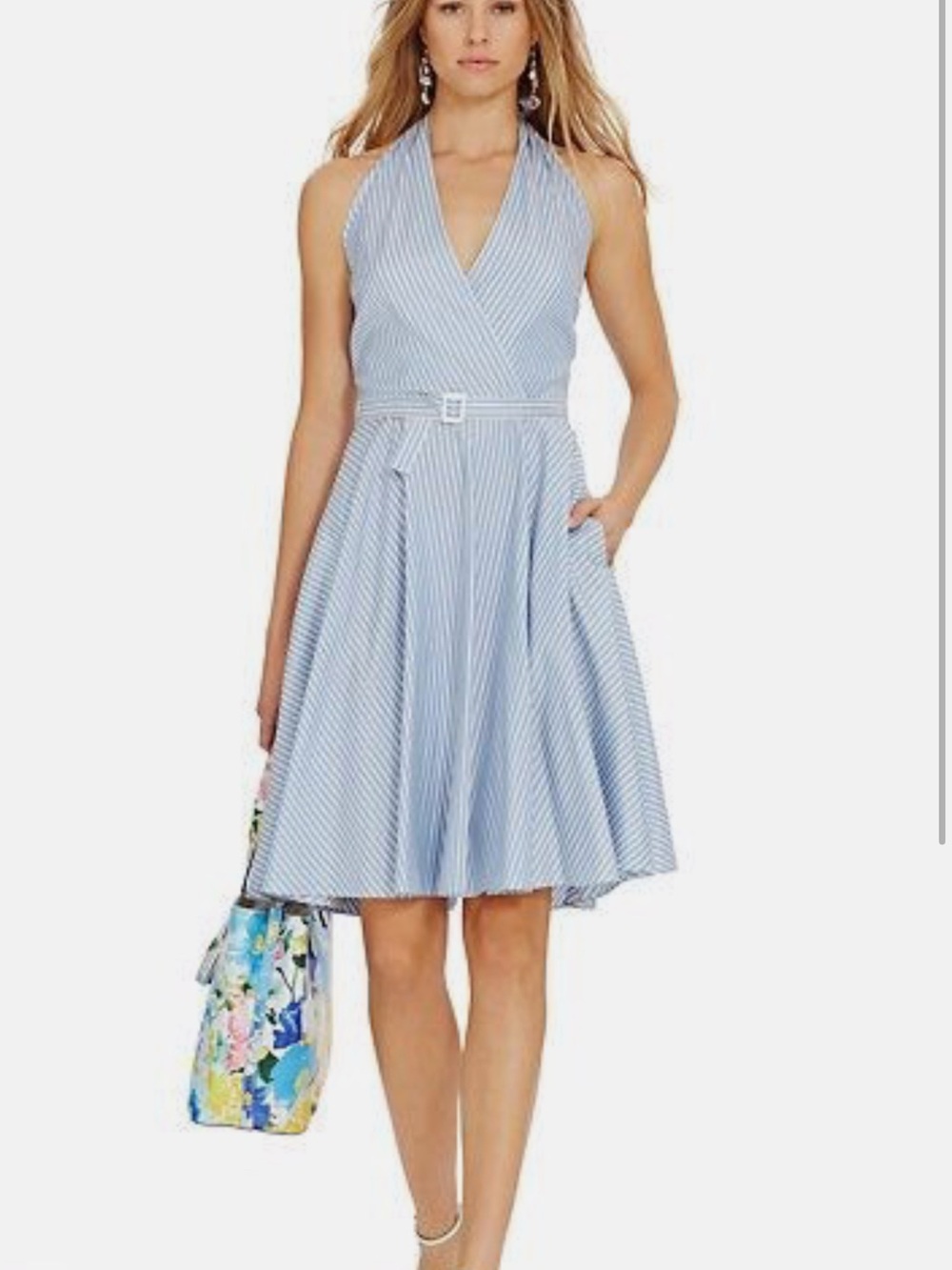 Polo Ralph Lauren 100% Silk Striped Halter Dress